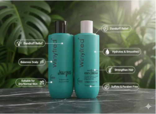 Winyfred Anti-Dandruff Shampoo & Conditioner | Scalp Refresh & Hydrate | Combo Pack (250 ml)